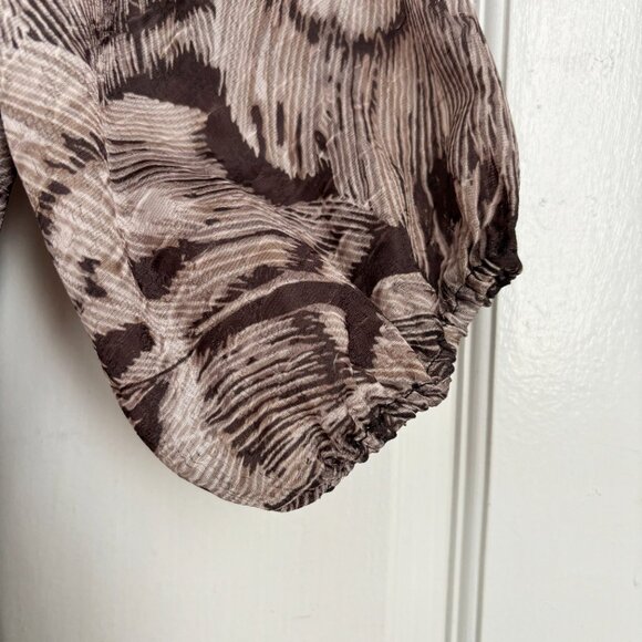 Christy Lynn Julie Dress Maxi Long Feather Jacquard Brown White Print Sleeve S 4 - Picture 9 of 10